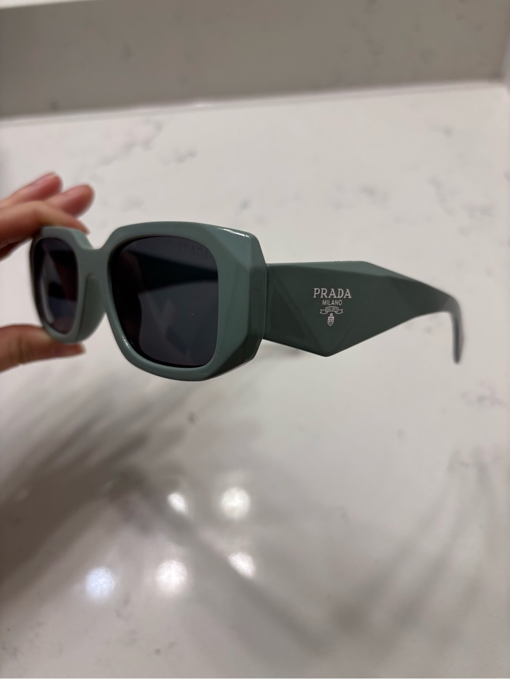 Prada Women’s Chunky Square Sunglasses in Sage Green